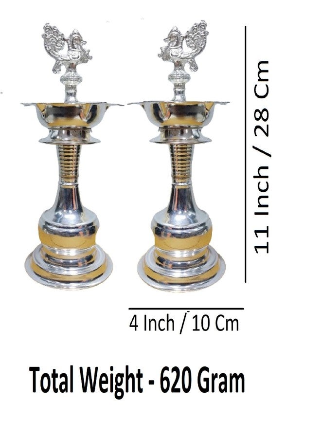 Sigaram German Silver 11 Inch Plain Diya for Home Pooja Decore K4485 - Image 5